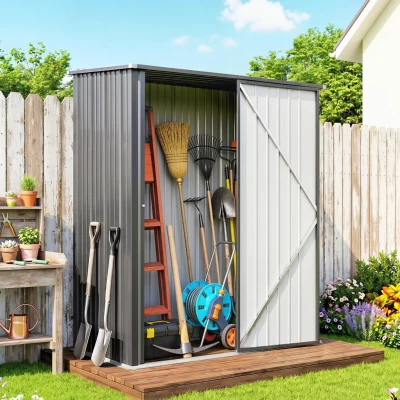 Outsunny Abrigo de Jardim 1,34m² 161,5x94,5x196 cm Abrigo de Exterior de Aço Galvanizado com Porta e Fechadura Preto