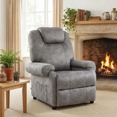 HOMCOM Poltrona Relax Reclinável com Apoio para os Pés Retrátil Encosto Alto Bolso Lateral Acolchoado Grosso 88x91x108 cm Cinzento