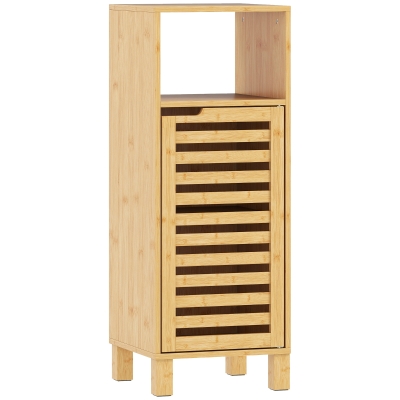 HOMCOM Armário de Casa de Banho Estreito Móvel Auxiliar de Casa de Banho com Porta de Ripas Prateleira Aberta 60x30x108 cm Madeira
