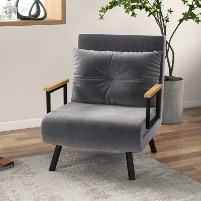 HOMCOM Poltrona Convertível em Cama Poltrona 3 em 1 Convertível em Cama com Encosto Ajustável em 5 Níveis 63x73x81 cm Cinza