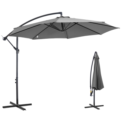 Outsunny Chapéu de Sol de Jardim Ø295x245 cm Chapéu de Sol Excêntrico Inclinável com Manivela Base Cruzada Cinza