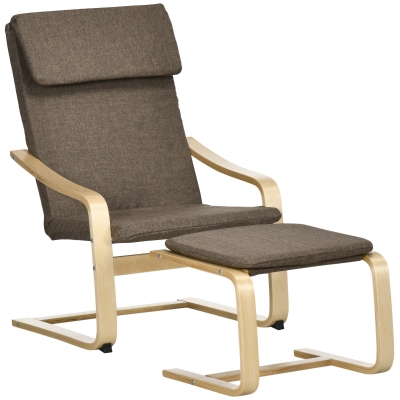 HOMCOM Sessel mit Fußhocker, Sessel-Set, Leinenoptik, Massivholz, Braun + Natur