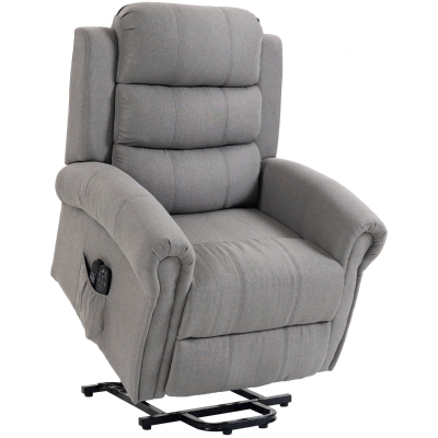 HOMCOM Sillón Power-Lift Relax con masaje por vibración y función de calor, sillón elevador con puerto USB, bolsillos laterales y mandos a distancia, gris claro
