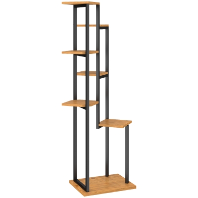 Outsunny 7-Etagen Pflanzenständer, 130 cm hoch Blumenständer, Gestuftes Pflanzenregal aus Holz, mehrstöckig Hellbraun