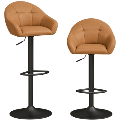 HOMCOM Bar Stools Adjustable Height Set of 2 with Backrest Brown
