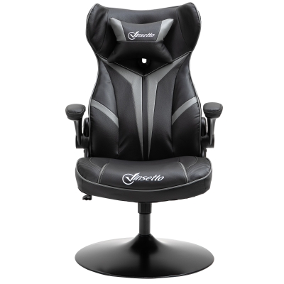 Vinsetto Gaming Stuhl ergonomischer Gamer Stuhl mit Kopfstütze und höhenverstellbar Gamingstuhl Bürostuhl mit Wippfunktion Schwarz+Grau