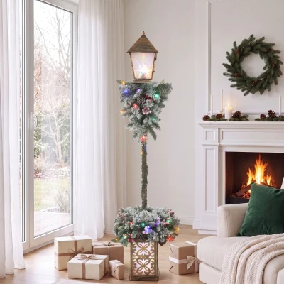 Outsunny Lanterne Noël Extérieur LED Baies Pommes de Pin Enneigées