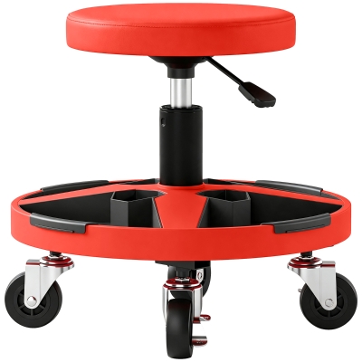 HOMCOM Taburet mobil pentru atelier cu tavă Înălțime reglabilă de 40-52 cm Capacitate 135 kg cu roți pentru garaj Roșu