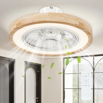HOMCOM Deckenventilator mit Lampe und Fernbedienung, 6 Geschwindigkeiten, einstellbare Helligkeit, leiser Motor, Hellbraun