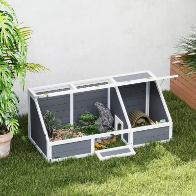 PawHut Casa para Tartarugas em Madeira sem Base com Tampas Articulada Porta Frontal com Pestilhas 120x55x50 cm Cinza Claro
