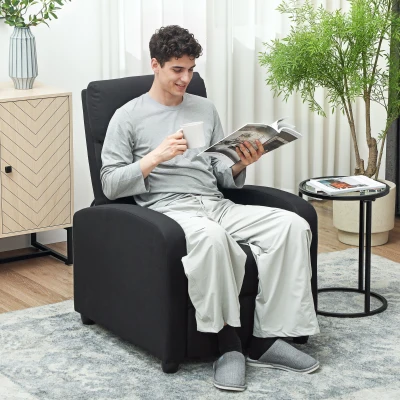 HOMCOM Relaxsessel, verstellbar 135°, ausziehbare Fußstütze, gepolsterte Lehnen, Leinen-Polyester, Schwarz