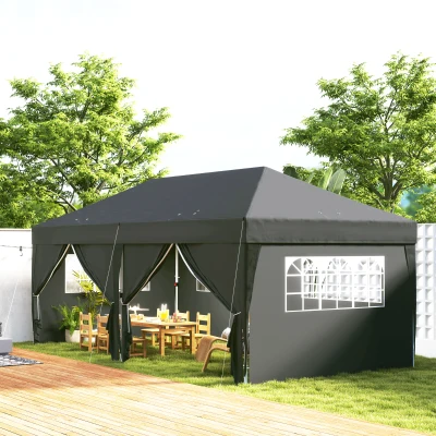 Outsunny Pavillon ca. 6x3m Stabil Winterfest Pop-up Faltpavillon mit Fenster Reißverschlusstür Seitenteilen UV Schutz
