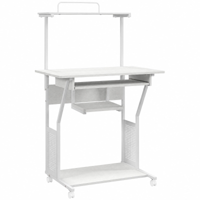 HOMCOM Secretária para Computador com Rodas, Bandeja para Teclado, Suporte para CPU e Prateleiras 80x50x130 cm Branco