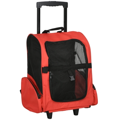 Pawhut Hundetransporttasche, Haustierrucksack, 2-in-1-Design, ausziehbarer Griff, Seitentaschen, Rot, 42 x 25 x 55cm