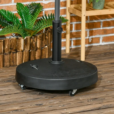Outsunny Base Chapéu de Solem Resina de 25 kg com Rodas e Alça Retrátil para Mastros de Ø38/48 mm Ø53x41 cm Preto