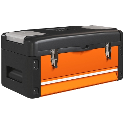 HOMCOM Werkzeugkiste leer, 49,7 x 25,3 x 23 cm Werkzeugkasten mit Schublade, Mini-Box Stahl Orange
