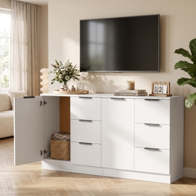 HOMCOM Aparador Estreito com Porta e 3 Gavetas 60x30x70 cm para Entrada ou Sala Branco