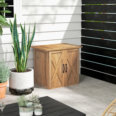 Outsunny Armário de Jardim Abrigo de Madeira para Exterior com 2 Portas Magnéticas Abrigo para Ferramentas 77x55x72 cm Marrom