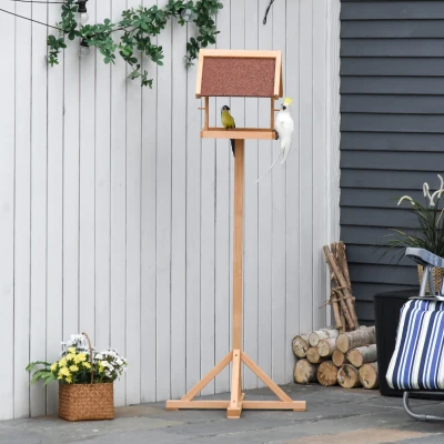 PawHut Vogelfutterhaus mit Ständer wetterfestes Dach Holz Vogelhaus Futterhaus Vogelständer Spielstand für den Aussenbereich Natur 55 x 55 x 144 cm