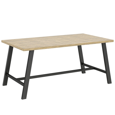 Outsunny Outdoor-Couchtisch, rechteckiger Metall-Beistelltisch mit Tischplatte in Holzoptik, 100 x 55 cm, Braun