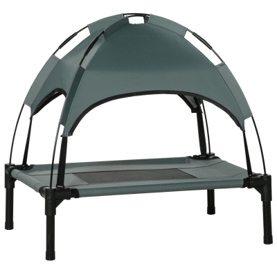 PawHut Erhöhtes Hundebett mit Baldachin, Haustierbett, Hundeliege outdoor mit Dach, Atmungsaktiv, Taftstoff für Camping Grau 61 x 46 x 62 cm