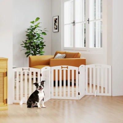 PawHut Freistehendes Hundegitter mit Stützfüßen, für Türrahmen, Flur, Treppe, 258 x 30 x 61 cm, Weiß
