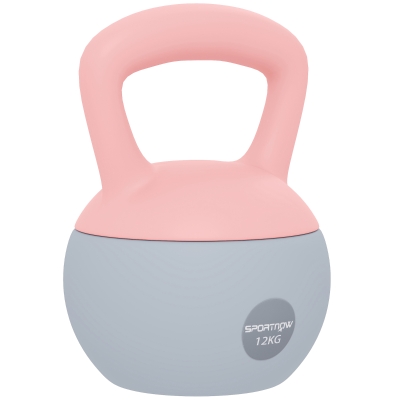 SPORTNOW Kettlebell de 12 kg Pesa Russa Preenchida de Areia Metálica e Alça Antiderrapante para Treino em Casa Ginásio Ø21x30 cm Rosa