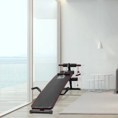 HOMCOM Sit Up Bank höhenverstellbar multifunktion Hantelbank mit 4/5-Fach Verstellbarer Beinfixierung, Trainingsbank für Ganzkörpertraining Flachbank Schrägbank Bauchtrainer & Rückentrainer