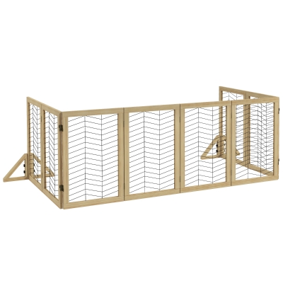 PawHut Hundegitter Treppengitter Absperrgitter, faltbar, Kiefernholz, 375 cm x 44 cm x 70 cm, Natur