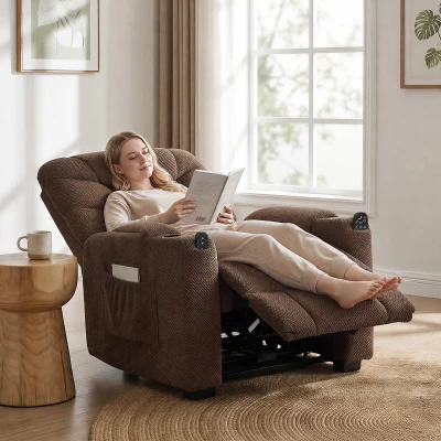 HOMCOM Cadeirão Relax Reclinável Elétrico com Calor Lombar, Massagem Vibratória, Motor Silencioso, Função Memória, Bolsos e USB, Castanho