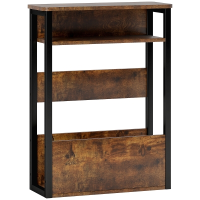 Masă de cafea cu 2 rafturi din lemn și metal, maro
