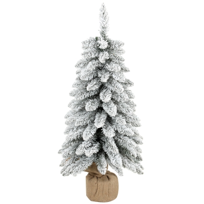 HOMCOM Sztuczna choinka, 90 cm, smukła forma pencil z 107 końcówkami gałązek, podstawa z juty, biały