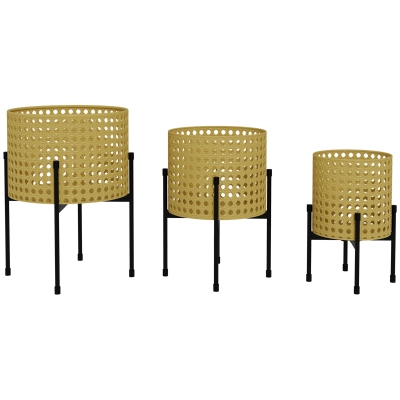 Outsunny Blumenständer, 3er-Set, rostfreies Metallgestell, In- und Outdoor, Schwarz/Gold
