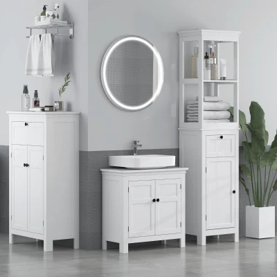 HOMCOM Coluna Casa de Banho Móvel Casa de Banho com Gaveta Porta Prateleira Ajustável e 2 Compartimentos  40x30x165 cm Branco