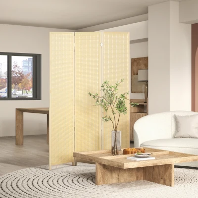 HOMCOM Paravent Bois Pliable 3 Panneaux 135x180cm Naturel