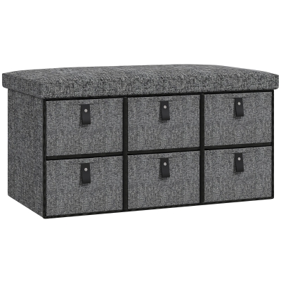 HOMCOM Gepolsterte Schuhbank, 6 Schuhfächer, MDF-Rahmen, Leinenoptik, Grau