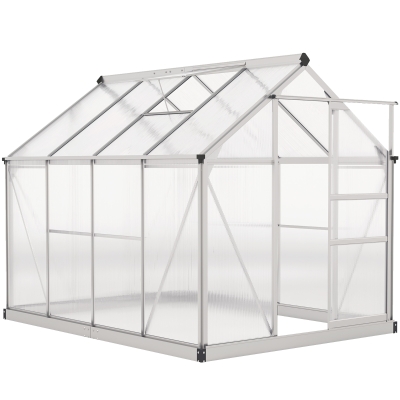 Outsunny Gewächshaus, Treibhaus, mit Dachfenster, Schiebetür, transparent, Polycarbonat+Aluminium, 190 x 252 x 201cm