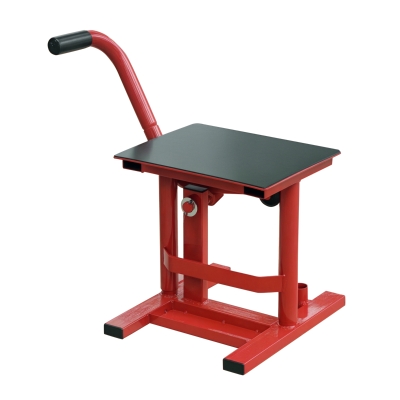 HOMCOM Caballete tipo Soporte Elevador de Motocross de Acero Plataforma tipo Peana Universal para Reparación y Estacionamiento Accesorio de Motos Altura Ajustable 28x34x30-40cm Carga 150kg Color Rojo