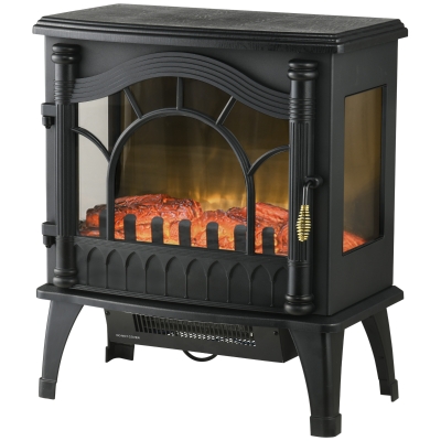 HOMCOM Lareira Elétrica 1000W/2000W com Temperatura Ajustável e Brilho Ajustável para Ambientes 15-30 m² 55x31x58 cm Preto