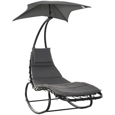 Outsunny Schaukelliege Schaukelstuhl Relaxliege mit Dach Garten Balkon Büro Dunkelgrau 185 x 114 x 190 cm