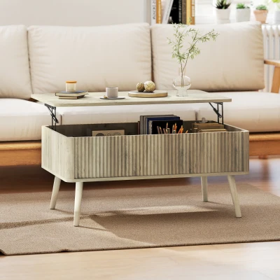 HOMCOM Table Basse Relevable Chêne avec Rangement 91x56x43 cm