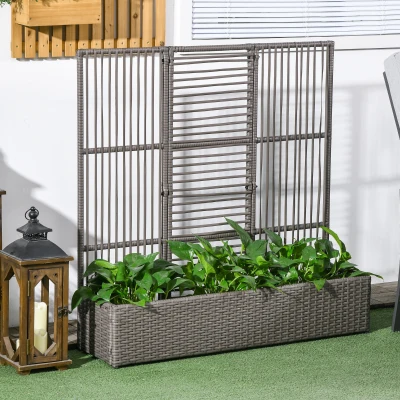Outsunny Blumenkasten mit Spalier, wetterfest, Polyrattan, 103 x 29 x 103 cm, Grau
