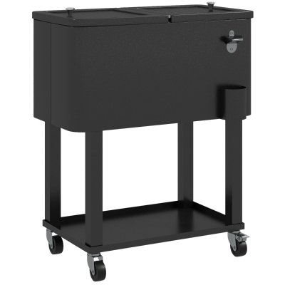 Outsunny Carrinho Refrigerador de Bebidas de 56L com Rodas Abridor de Garrafas e Prateleira para Pátio Festas 67x35x80 cm Preto