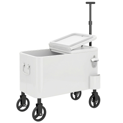 Outsunny Carro Frigorífico de 56L com Rodas Pega Ajustável Abre-garrafas Recolhe-tampas Dreno 75x35x120 cm Branco