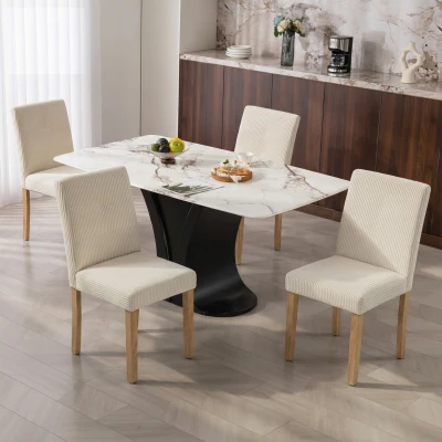 HOMCOM Conjunto de 4 Cadeiras de Jantar Cadeiras Modernas para Cozinha Encosto Alto Estofadas em Veludo Assento Acolchoado 44x56x90 cm Bege