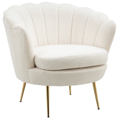 HOMCOM Polstersessel in Muschelform, Relaxsessel, Entspannungssessel, Metallbeine in Goldoptik, 79L x 77B x 77H cm, Weiß