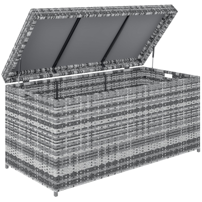 Outsunny Rattan Auflagenbox 380L wetterfest Kissenbox mit Deckel Stauraum UV-beständig 130 x 61 x 65 cm Dunkelgrau