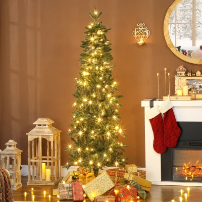 HOMCOM Sapin Artificiel 180cm Slim 200 Lumières 8 Modes Vert
