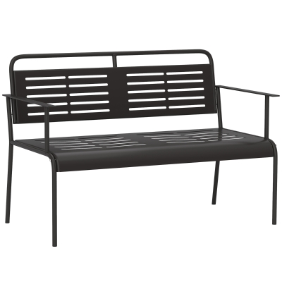 Outsunny -Sitzer Gartenbank, wetterfest Sitzbank, wasserabweisend Gartenmöbel mit Rücken- & Armlehnen 121 x 64 x 84cm, Schwarz