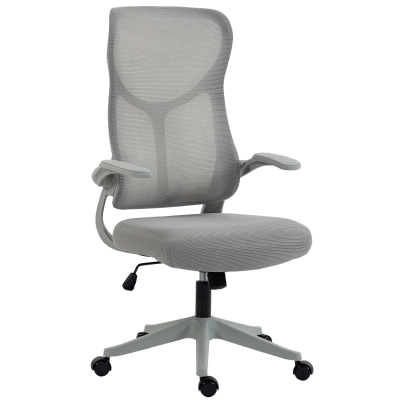 HOMCOM Sedia da Ufficio Ergonomica con Braccioli Ribaltabili, Grigio